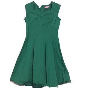 Womens Fit & Flare Dress XL Green Sleeveless Cocktail Wedding Pleated Classic